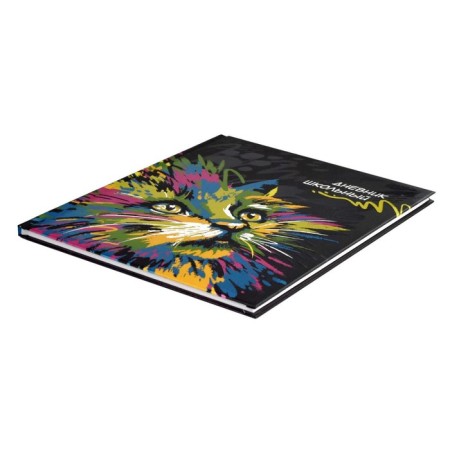 Universal diary for grades 1-11 Neon Cat, solid cover, foil printing, selective UV-lame, matte lamination, universal cheat sheet, 48 sheets-1