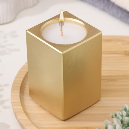 Candle "Square" in the candlestick of gypsum, 5x8cm, gold