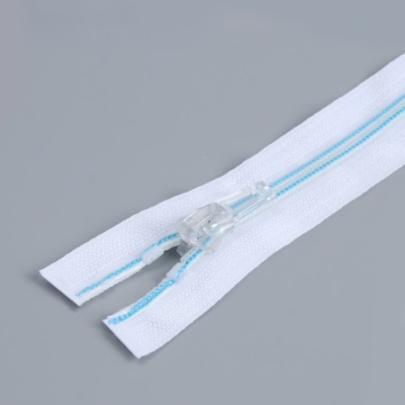 Lightning "Spiral", No. 5, detachable, automatic lock, 50 cm, white/blue color-1