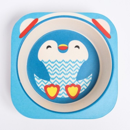 A set of children's bamboo dishes "Penguin", plate, bowl, glass, devices, 5 items-5