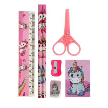 Tables of a desktop children's "unicorn" (stand+2 pencil+ruler+sharpener+eraser+notebook 8 sheets+scissors)-2