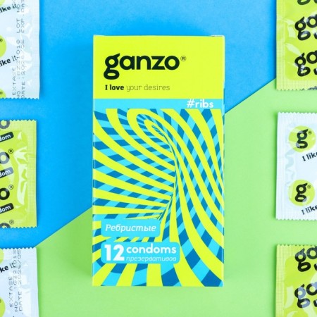 Ganzo Ribs condoms, ribbed, 12 pcs.