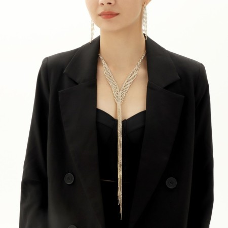 Set 2 objects: earrings, necklace "ice" path with a ladder, white color in gold, 39 cm-2