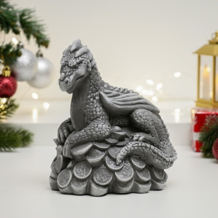 Piggy bank "Dragon on money" Gray stone, 18cm