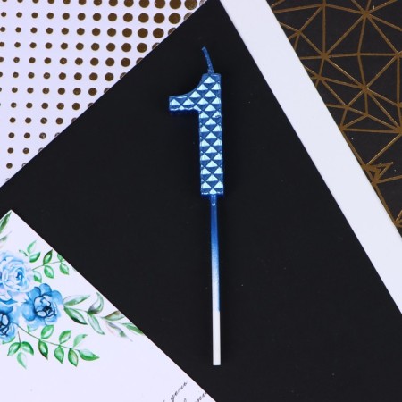 Candle for the cake, number "1", blue, 4 x 13 cm.