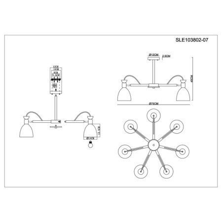 Ceiling EVOLUCE lamp. Sle103802-07. Balcamo. 7x60 watts, E27, 75x75x45 cm, color light wood, white-9