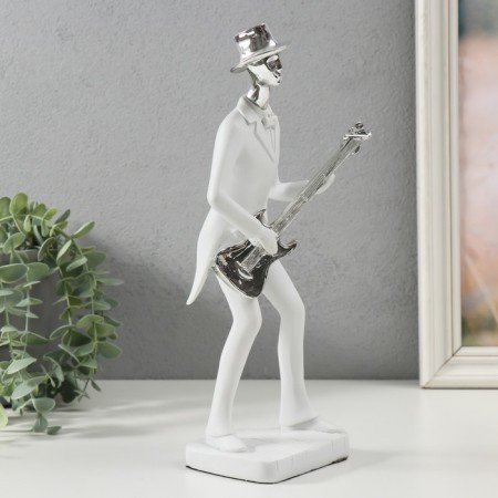Polystone souvenir "Musician with guitar" White with silver 27.5x7.5x12.5 cm-1