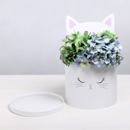 Hat gift for flowers with add. element, packaging, “White Cat”, 22 x 22 cm