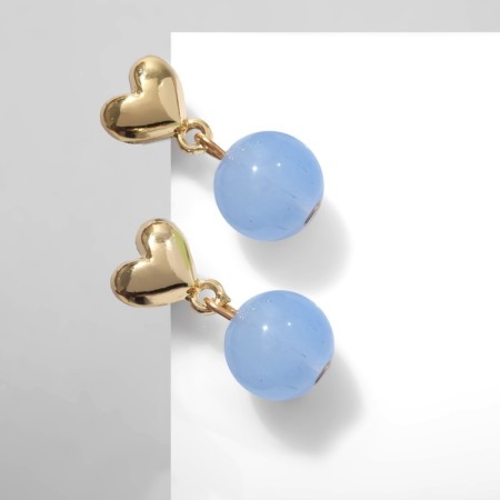 Earrings Assorted "hearts" with beads, blue color in gold-1
