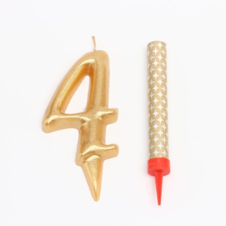 Set a candle for a cake number 4 giant, gold, with a fountain, 9.5 cm-2
