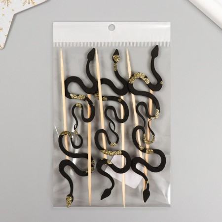 Decor for creativity "Black-Brilliant Snake" 12.5 cm (set 6 pcs)-5