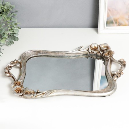 Top interior polystone with the "Flowers" mirror rectangular, silver 4.5x28x45 cm-2