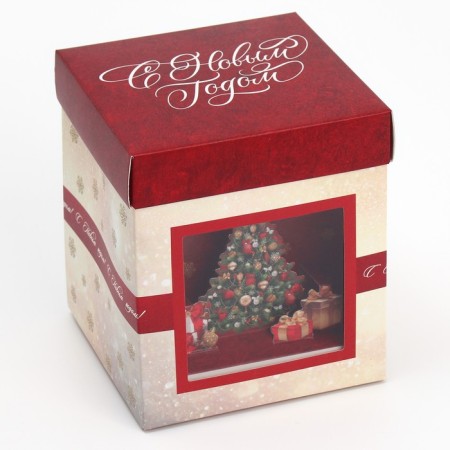 Folding box with 3D effect "Happy New Year", Christmas tree, 11 x 11 x 13 cm, New Year-2