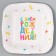Disposable square plate "Happy birthday", white, 16.5x16.5 cm