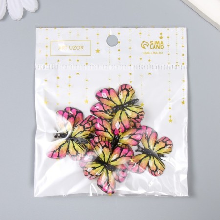 Decor for creativity plastic "Butterfly, yellow-pink wings" 2.5x3.2 cm-3
