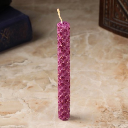 A candle from wax with a rose "Energy, Harmony and Bliss", 13x1.7 cm, 1 h, purple-7