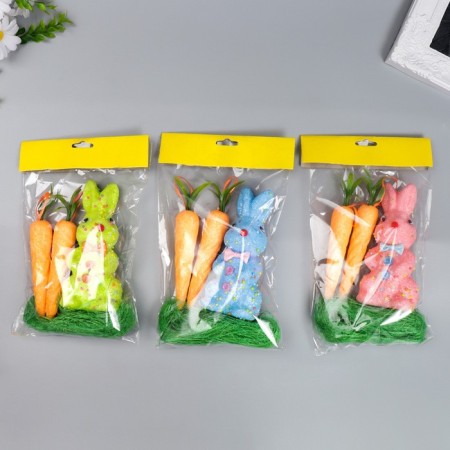 Decor "Bunny with carrots and grass" set 4 pcs mix 15 cm-4