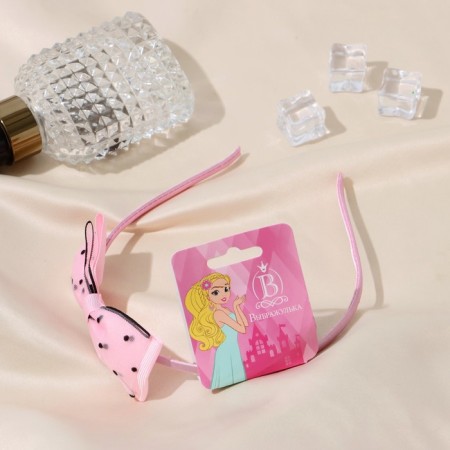 Hair cap "Bow" black peas, 0.5 cm, pink-1