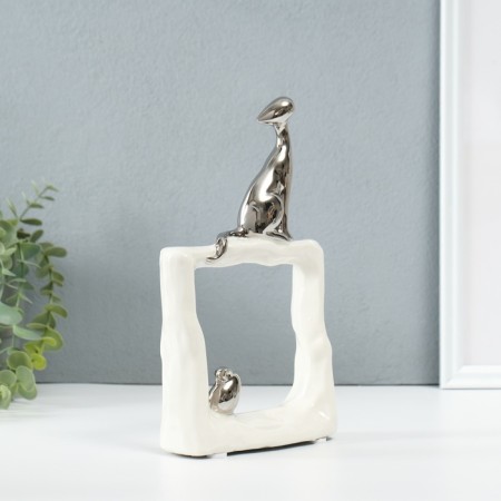 Souvenir Ceramics "Cats Mouse. Square" White with silver 5.2x13.5x23 cm-1