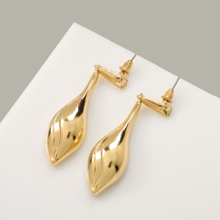 Earrings Metal "Abstraction" Drowned Leaf, Color Gold-1
