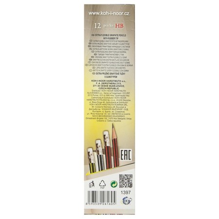 Chernographic pencil 2.0 mm, Koh-I-Noor 1397 HB, with an eraser, super-bending, l = 189 mm-1
