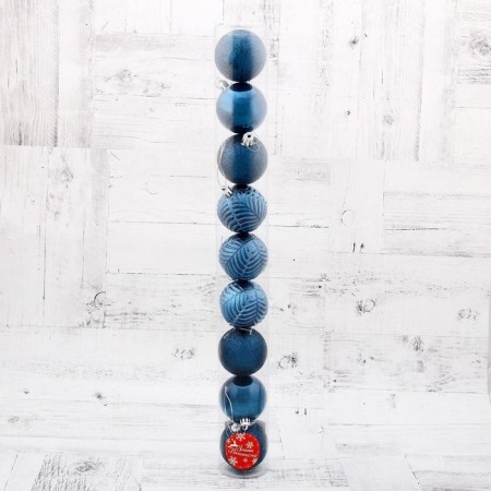 Set of balls plastic D-6 cm, 9 pcs "New Year's branches" blue-1