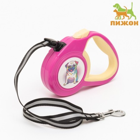 Roulette "Piggon" with a rubberized handle, 3 m, up to 15 kg, cable, pink-yellow