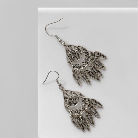 Hanging earrings "Ethnic" drop with leaves, color black silver, 6 cm-1
