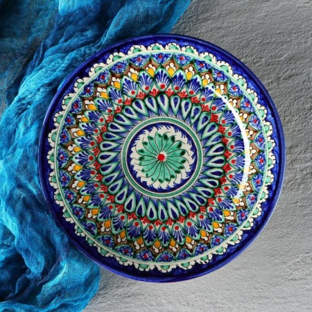 Plate of the Rishtan ceramics "Flowers", 22 cm, blue-4