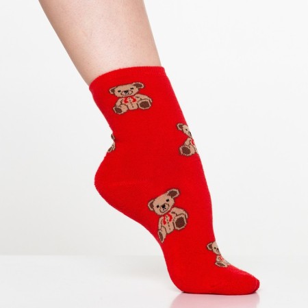 Winter women's socks "bears", red color, size 23-25 ​​(37-40)