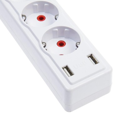 Extension cord Luazon Lighting, 3 sockets, 3 m, 10 A, 2200 W, 2x0.75 mm2, 2xUSB, with excavation, b-3