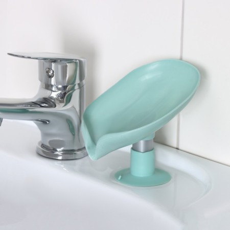 Soap dish with a drain drain, on a suction cup, 12.5 × 9 × 10 cm, turquoise color-5