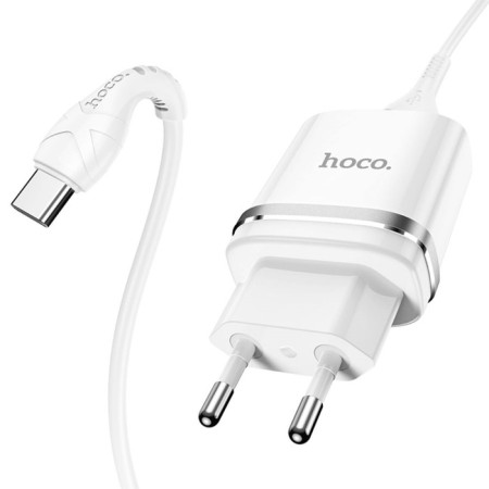 Network charger Hoco N1, 1 USB, 2.4 A, Type-C-USB cable, 1 m, white-2