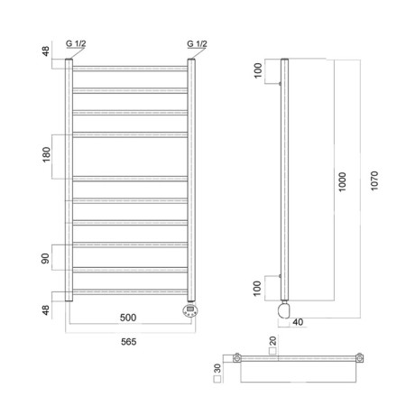 Domoterm electric heated towel rail "Quadro" P10, 500x1000 mm, right, chrome-2