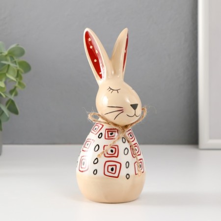 Souvenir Ceramics "Rabbit Sleeping. Karakuli" White-beige with red drawings 7x6.5x16.7 cm-3
