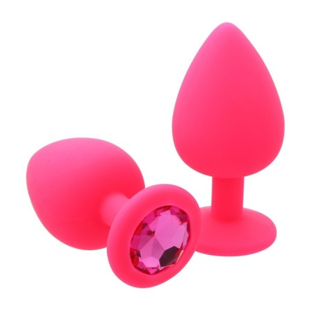 Anal traffic jam-hoods, with a crystal, without vibration, Soft silicone, 44 x 94 mm, pink