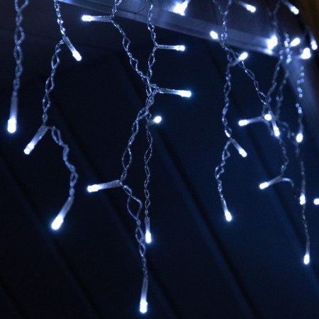 Garland "fringe" 3 x 0.6 m, IP44, transparent thread, 114 LED, white glow, 8 modes, solar battery-3
