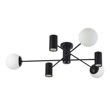 Ceiling EVOLUCE lamp. Sle1105-402-06. Raito. 6x5+60 watts, GU10+E27, 4000K, 100x100x20 cm, black color