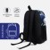 School backpack from textiles on lightning, external pocket, blue/blue color