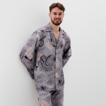 Pajama men's (shirt and trousers) kaftan "Dragon" size 56, gray-1