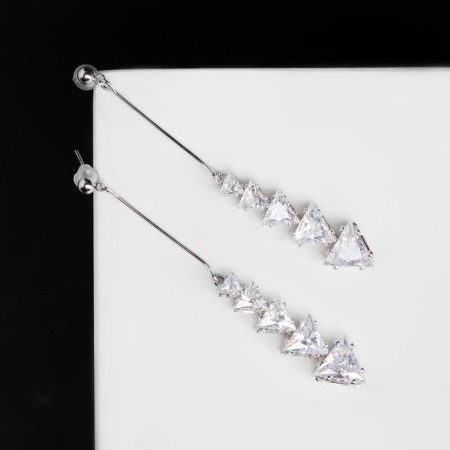 Earrings with rhinestones "pins" Sparks, white color in silver