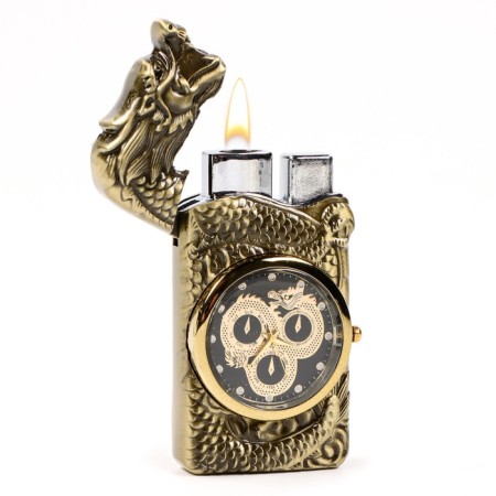 Gas lighter with clock "Dragon", piezo, gold-1