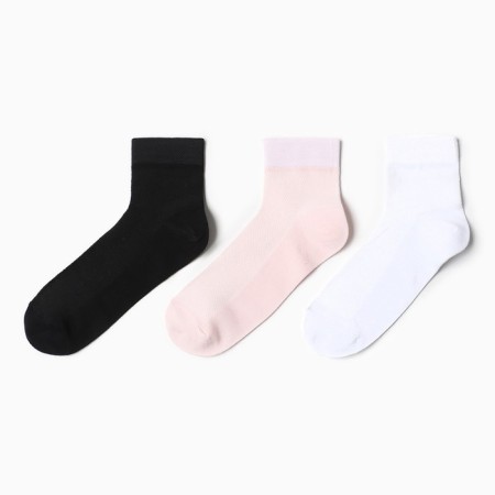 Set of female socks (3pcs), white/pink/black color, size 23-25