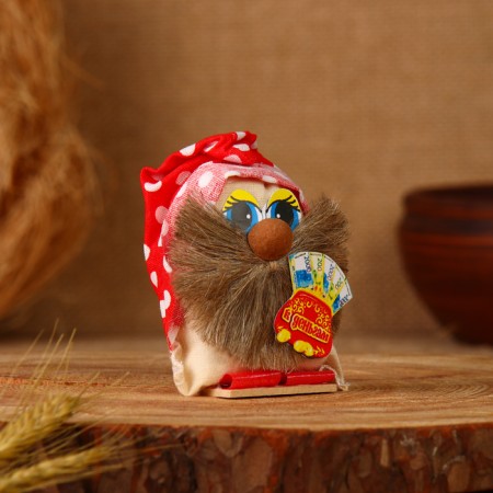 The amulet "Domovyen", in a cap with a wallet, 9 cm, linen, mix-2