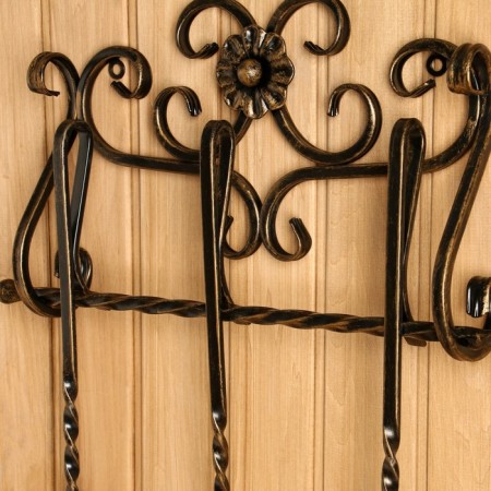 Kaminnaya set KN-6-5 wall, forged, bronze color, 3 objects: poker, scoop, panicle-2
