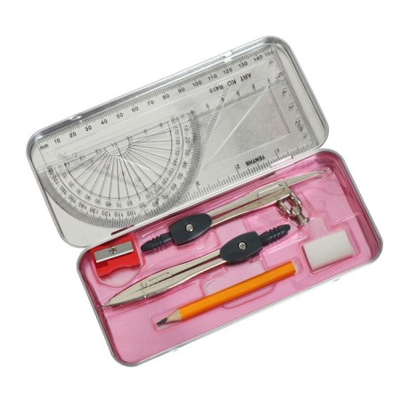 Ready -made Mazari 9 objects: 2 circulas, square (60 x 30 x 90), square (45 x 45 x 90), ruler (15 cm), transporter, pencil, eraser, sharpener-2