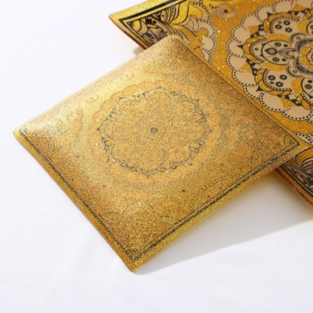 Table set, 7 items: 30 × 30 cm - 1 pc, 18 × 18 cm - 6 pcs, gold color with black-2
