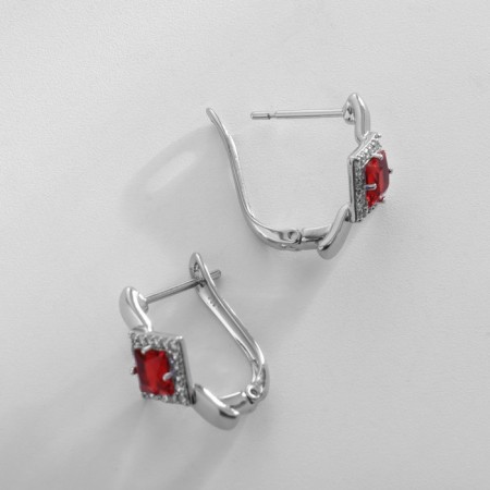 Earrings with rhinestones Xuping paradise, red color in silver-1