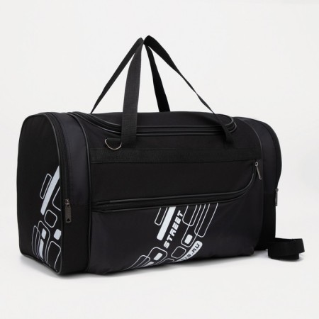 Road bag, 3 parts on zippers, external pocket, long belt, black color