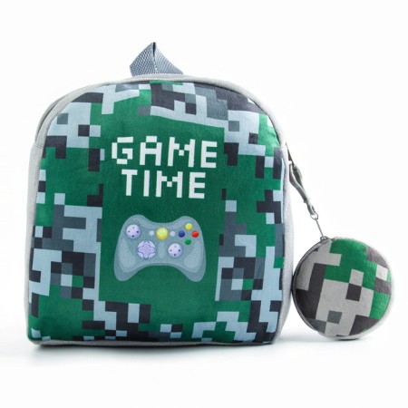 Baby plush backpack with a joke "Joystick", 24*24 cm, color gray color-1